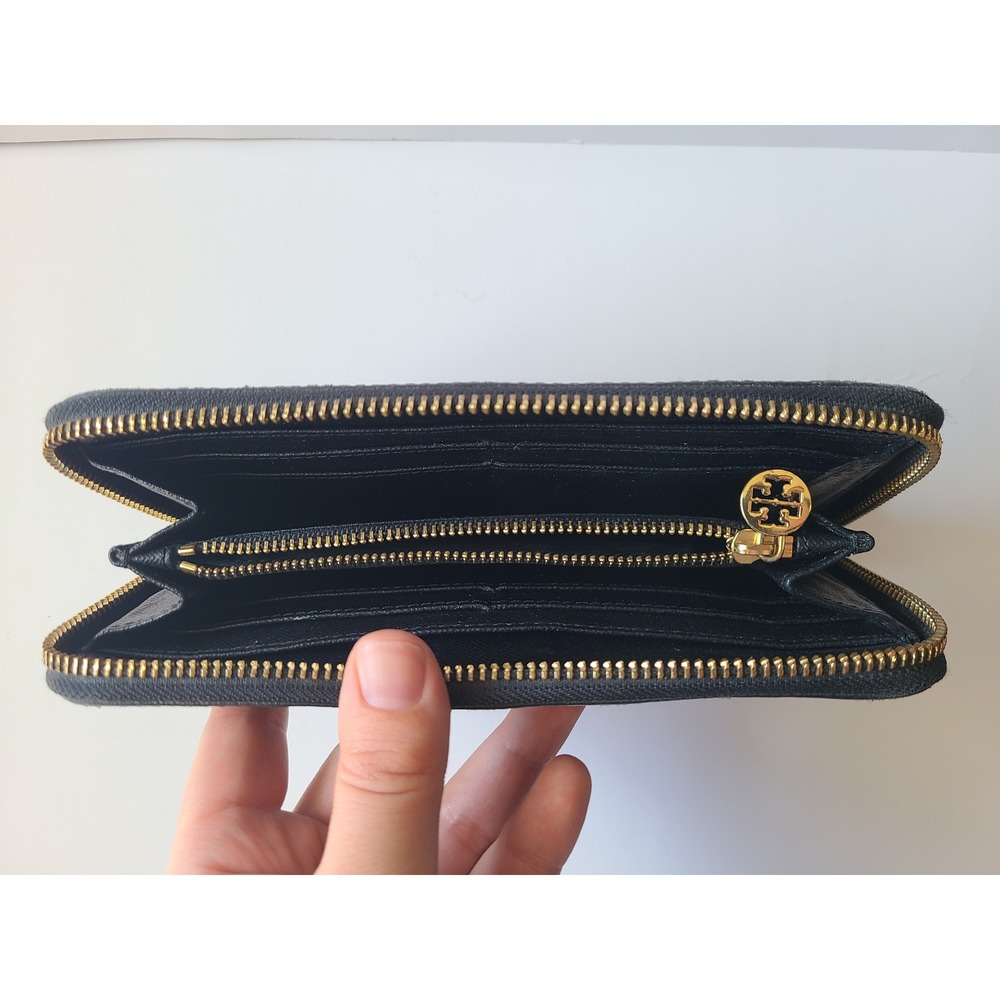 Tory‎ Burch Carson Continental Full Zip Around Wallet Black Leather Quiet Luxury - Picture 4 of 5
